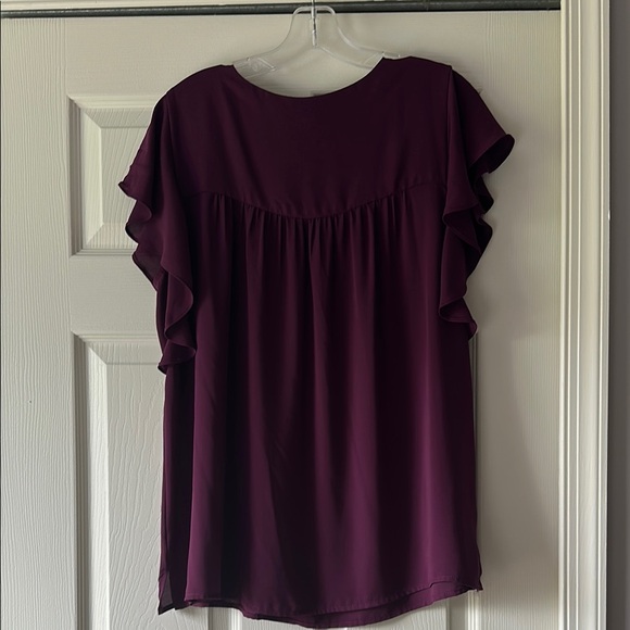 LOFT Purple Ruffled Flutter Sleeve Top - Picture 3 of 3